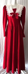 Vintage Christmas Dress Red Velvet Lace Collar Mrs Claus Costume Size 12 - Picture 1 of 9