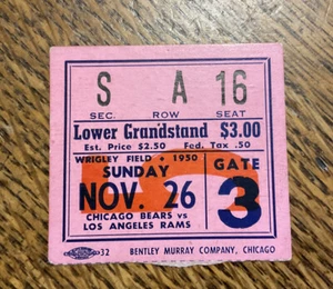 Boleto 1950 Chicago Bears vs LA Rams 11-26-50 Bears ganar 24-14 - Imagen 1 de 2