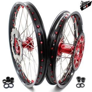 KKE 21" 19" MX Dirt Wheels Rim Fit HONDA XR650R 2000-2008 Cast Red Hub Alloy Nut - Picture 1 of 12