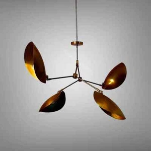 Stilnovo Style Four Arm Curved Disk Shade Branch Sputnik Chandelier Light Fixtur - Picture 1 of 7