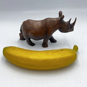 Hand Carved Wooden Rhinoceros Solid Wood Rhino Figurine Vintage - Picture 1 of 10
