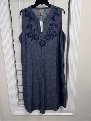 Новый с Ярлыками Chicos 3 без рукавов вышитое платье Chambray синий цветочный женщин XL - Изображение 1 из 4