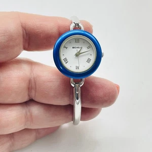 Michele Damen Silber Armreif Uhr 712-018C blaue Lünette römisches Zifferblatt Quarz 3 ATM - Bild 1 von 10
