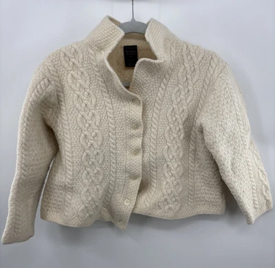 Chaqueta corta Paul James 100 % lana cárdigan suéter para mujer S marfil tejido con cable * Foto 1 de 4