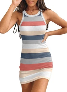 Womens Summer Sexy Bodycon Dress Scoop Neck Slim Ribbed Sleeveless Tank Dress... - Picture 1 of 4