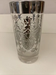 MCM Kimiko Guardian Shield Crest Barware Glass Highball Silver 1950's Swig 5.5” - Picture 1 of 5