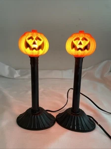 2 VTG Blow Mold Halloween Electric Jack O’ Lantern Candle Stick Lights - Picture 1 of 9