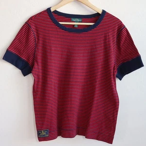 LRL Lauren Jeans Co Striped Ringer Tee Red Navy Women's XL Cotton Stretch - Picture 1 of 7