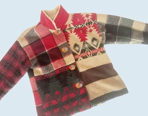 TASHA POLIZZI Southwest / Aztec Patchwork Full Button Fleece Jacket Sz S - Afbeelding 1 van 8