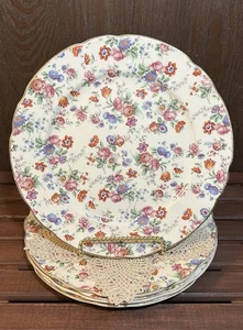 RARE Set Of 4 Erphila Germany Cheery Chintz Dorset Gold Trim Luncheon Plates 9” - Picture 1 of 6