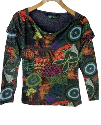 Desigual damas manga larga sobreimpreso top camiseta túnica talla S multicolor - Imagen 1 de 4