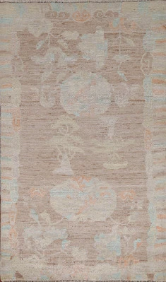 Vegetable Dye Unique Oushak Turkish Foyer Rug 3x5 Ft Hand-Knotted Transitional - Image 1 of 4