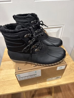 Botas de pato al tobillo BareTraps Flynn para mujer talla 6 Stay Dry forro de piel sintética negras Foto 1 de 4