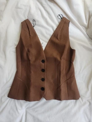 ZARA linen Blend Volume Vest/top V Neck ZW Collection  Brown Sz L BNWT - Image 1 of 4