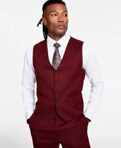 Tayion Collection Men Classic fit Button-Up Vest Large Red - Picture 1 of 1
