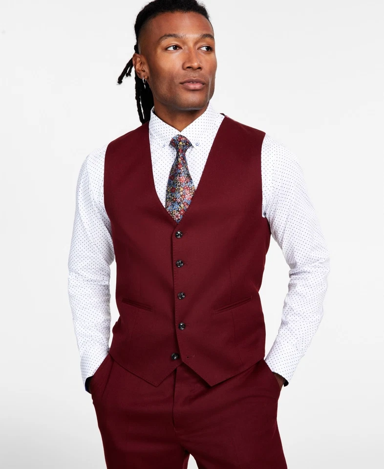 Tayion Collection Men Classic fit Button-Up Vest Large Red - Image 1 of 1