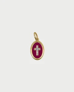 Charm Cross Burgundy RUE DES MILLE Charmbar in argento 925 dorato CB-CN 56 - Picture 1 of 1