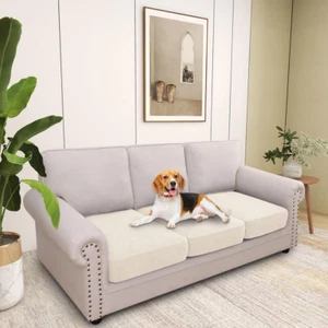 3 pc soft sofa couch cushion covers slipcovers stretchy elastic cream beige - Picture 1 of 5