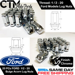 20PC FORD CHROME CONICAL SEAT 1/2-20 WHEEL LUG NUTS BULGE ACORN FOR FORD MODELS