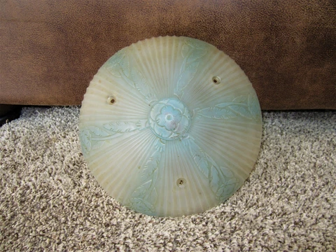 Antique Baby Blue Floral Heavy Glass Ceiling Shade Vintage Light Fixture Globe Cover