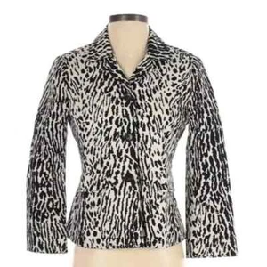 Talbots Blazer Damen Petite 4P weiß/schwarz Animalprint Baumwollmischung Langarm - Bild 1 von 2