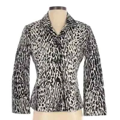 Talbots Blazer Women Petite 4P White/Black Animal Print Cotton Blend Long Sleeve - Image 1 of 2