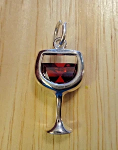 Sterling Silver 22x11mm Red Wine Glass Goblet with Cubic Zirconia Charm! - Picture 1 of 5