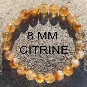Natural Citrine Stone Bracelet 8mm Yellow Crystal Gemstone Stretch Bracelet - Picture 1 of 4