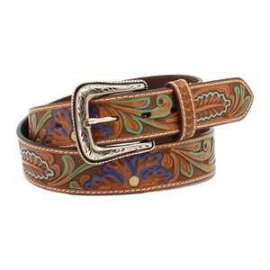 Nocona Men's Floral Tooled Painted Brown Leather Belt N210005602 - Picture 1 of 9