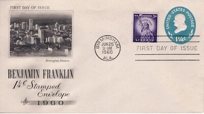 #U541 1 1/4c Benjamin Franklin Embossed Envelope ArtCraft FDC Turquoise ST3273 - Image 1 of 2