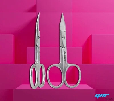 YNR® CURVED NAIL SCISSORS SUPER SHARP THIN EDGE CUTICLE SCISSORS SILVER STEEL - Image 1 of 4