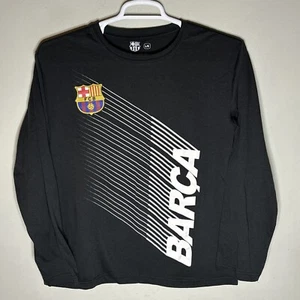 FC Barcelona Barca T-Shirt Adult Large Black Long Sleeve FCB - Picture 1 of 3