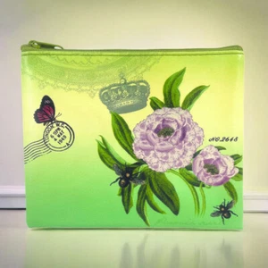 Lavishy Flower Art - PAR Avion  peony and Honey Bee Art Flat Makeup Pouch - Picture 1 of 7