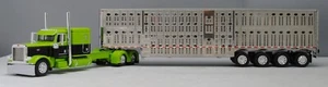 DCP 1/64 Lime Green Black Peterbilt 389 Wilson Quad Livestock Trailer 60-1311 - Picture 1 of 8