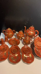 15 Piece Set!  Vintage Japanese Eirak Red Orange Gold Dragon Porcelain Tea Set - Picture 1 of 8