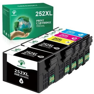 T252XL 252 XL Ink Cartridge Bk& Clr For Epson WorkForce WF-3620 WF-3640 WF-7610 - Picture 1 of 12