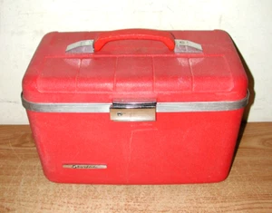 VINTAGE STARFLITE RED VANITY COSMETIC TRENO VALIGIA GUSCIO RIGIDO - Foto 1 di 13