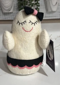 Halloween Weighted Felt Wool Girl Ghost Figurine With Bow - Picture 1 of 4