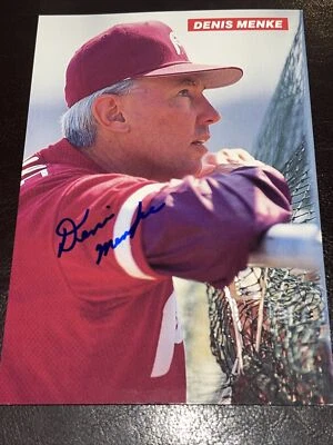 Denis Menke Autographed Signed 1991 Team Issued 4x6 Postcard Phillies - Image 1 of 4