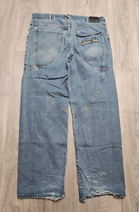 Y2K Sean John Denim Jeans 38x34 Embroidered Baggy Wide 10" Leg Blue Vintage - Picture 1 of 12