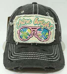 SHINE BRIGHT Cap Pigment Washed Distressed Dad Hat Adult OSFM Black NWT - Picture 1 of 6