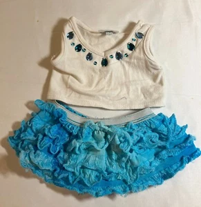 Build A Bear (BaB) Clothing - Outfit - White Shirt with Blue Skirt - Picture 1 of 1