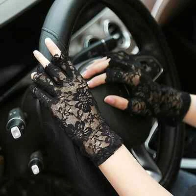 SMIFFY'S Black Lace Fingerless Gloves Mesh Ladies Gothic Madonna Fancy Dress Accessory