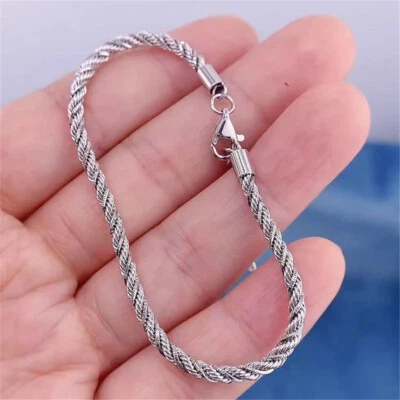 Brazalete de eslabones de cuerda giratoria de 3 mm de cadena de platino 950 puro PT950 11,5 g 7,1-8,3 pulgadas Foto 1 de 4