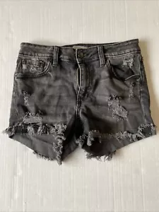 Just U.S.A. Women Black Denim Shorts Small Ripped - Picture 1 of 8