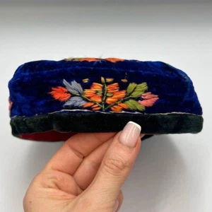 Vintage Traditional Skullcap Cap Hat Uzbek Handmade Muslim Blue Velvet One size - Picture 1 of 8