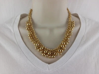 ANN TAYLOR Gold Tone Chain Link With Beads Fashion Statement Necklace - Image 1 of 4