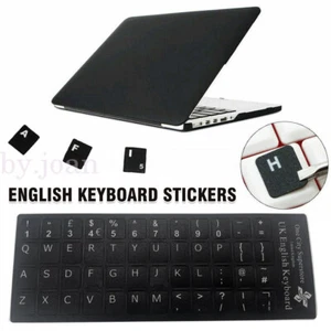 English UK BLACK Stickers with White Letters For laptop,PC,computer, keyboard - Picture 1 of 10