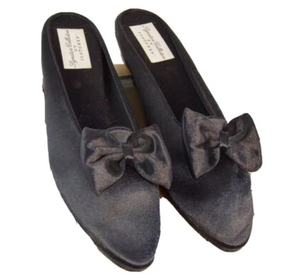 Sexy pantuflas de noche con moño de satén negro glamour Foto 1 de 4