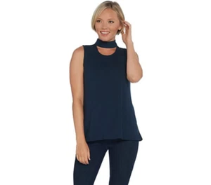 Lisa Rinna Collection Keyhole Top with Stretch Woven Neckband, Dark Sapphire , M - Picture 1 of 3